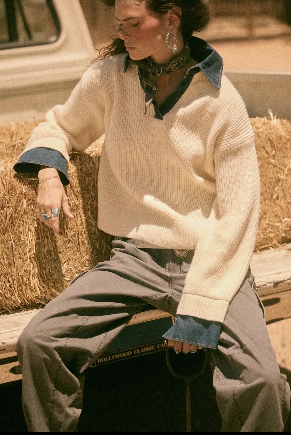 Día Denim Layered Sweater