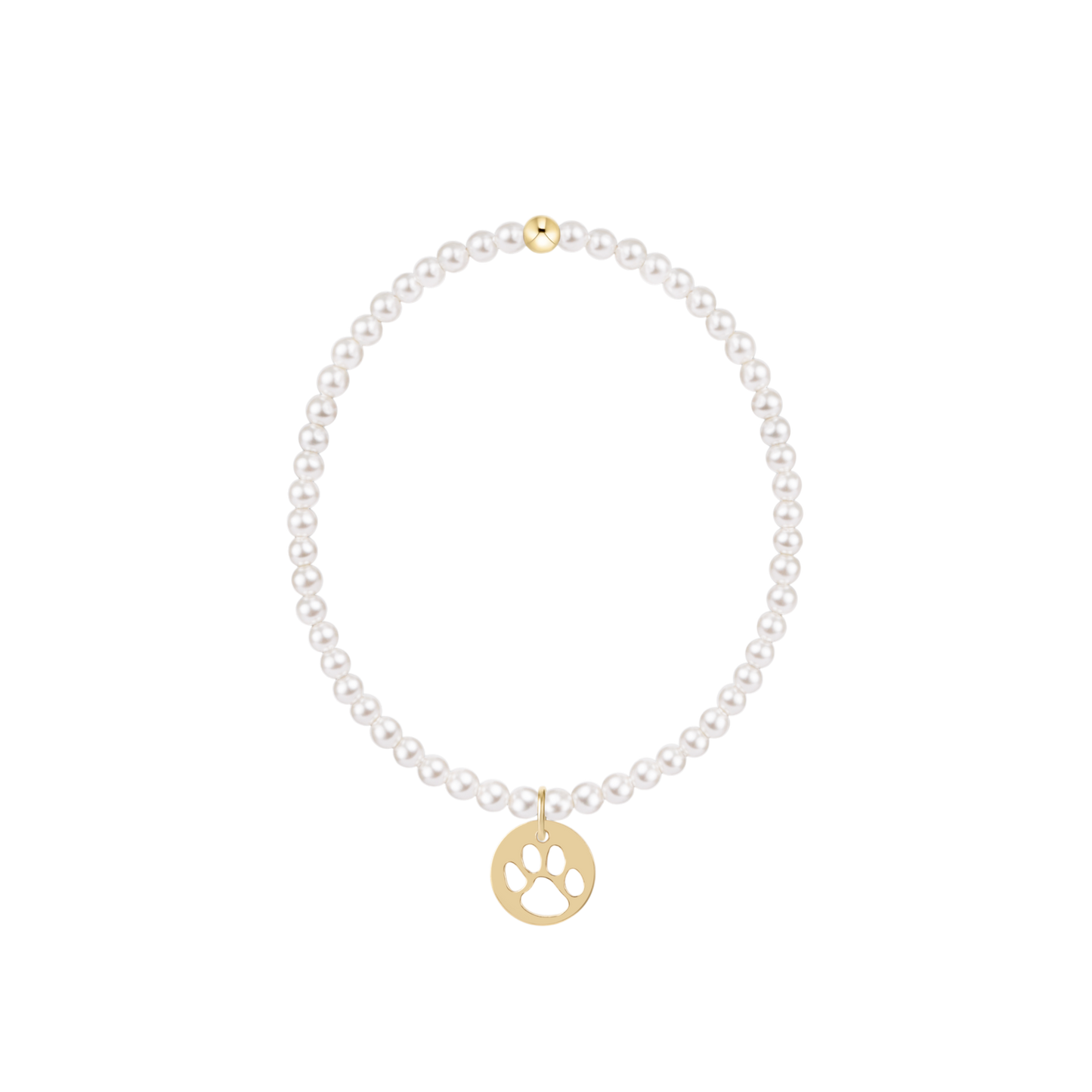 Classic Pearl 3mm Bracelet - Paw Print Gold Disc