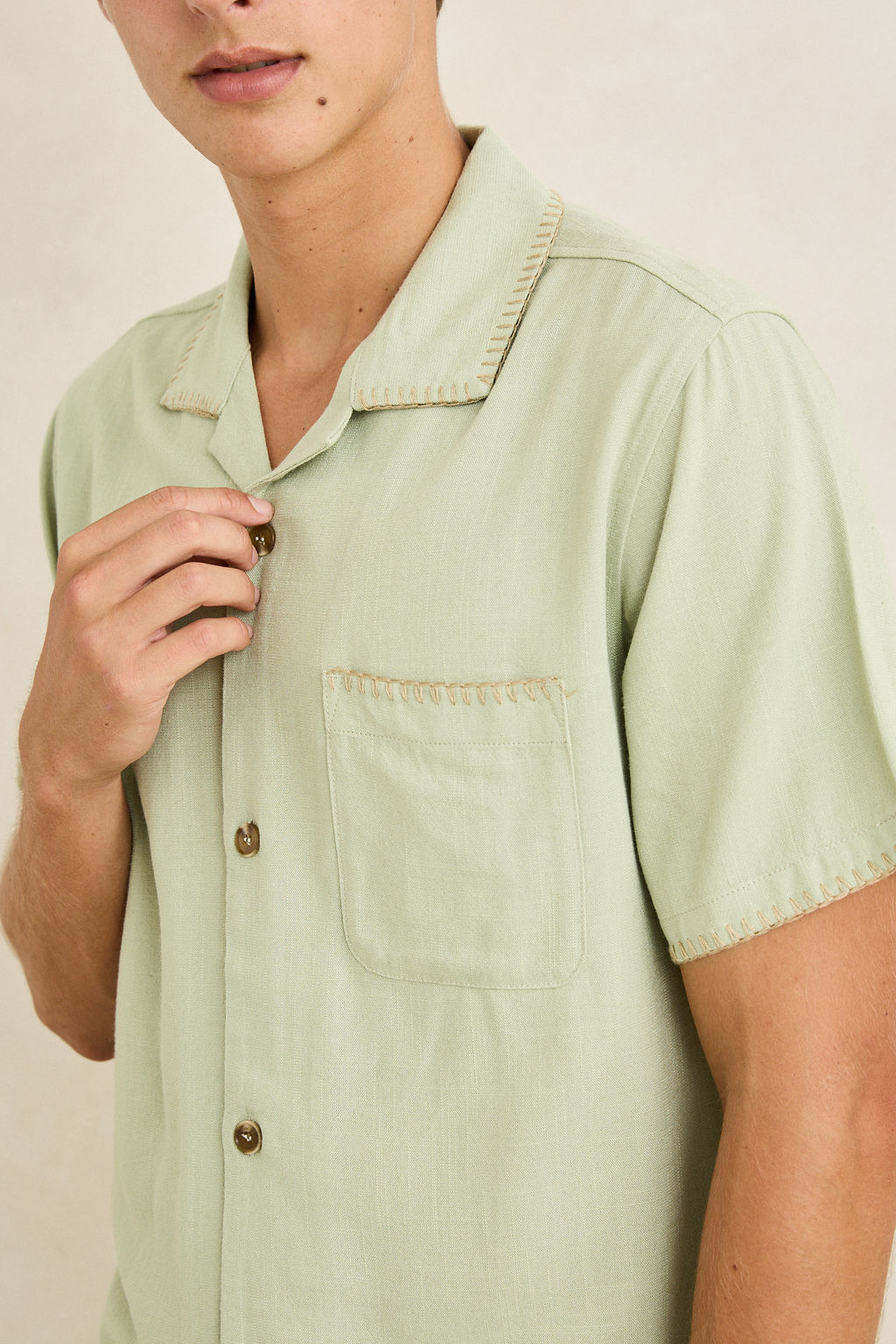Linen Whip Stitch Short Sleeve Shirt