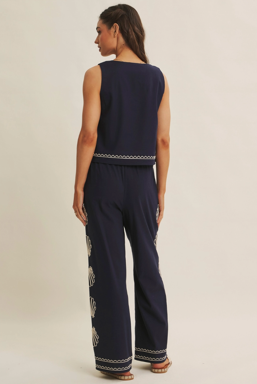 Coastal Seashell Embroidered Top