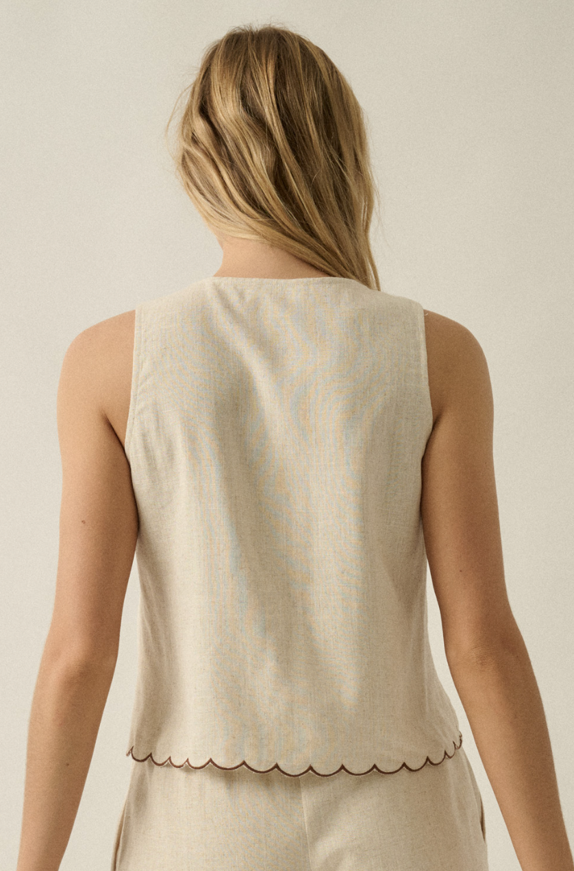 Tropical Embroidered Tie Front Top