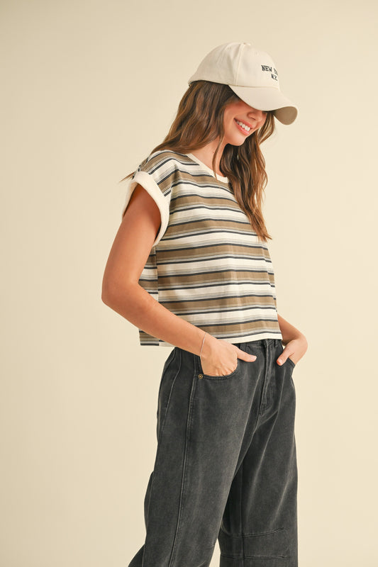 Olive Martini Multi Stripe Tee