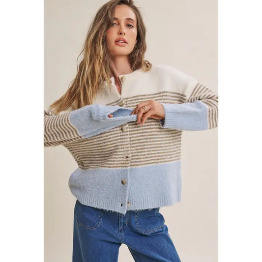 Soft Touch Stripe Colorblock sweater Cardigan
