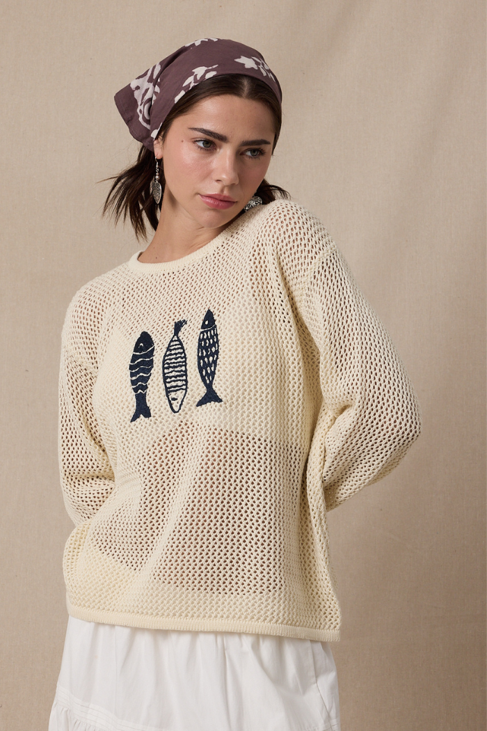 Fish Trio Open Knit Sweater