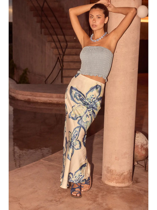 Floral Satin Bias-Cut Maxi Skirt