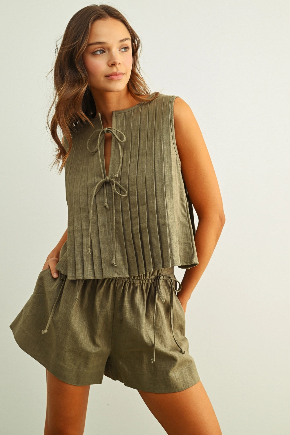 All Pleated Linen Top