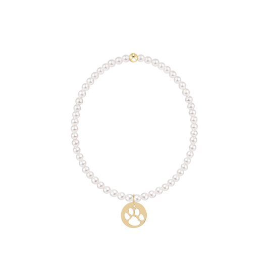Classic Pearl 3mm Bracelet - Paw Print Gold Disc