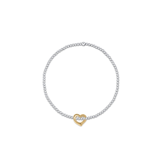 Classic Sterling Mixed Metal 2.5mm Bead Bracelet - Love Gold Charm