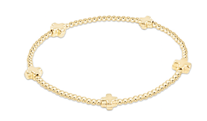 Signature Cross Small Gold Pattern 2mm Bead Bracelet - Gold