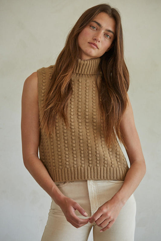 Cable Knit Turtle Neck Sweater Tank