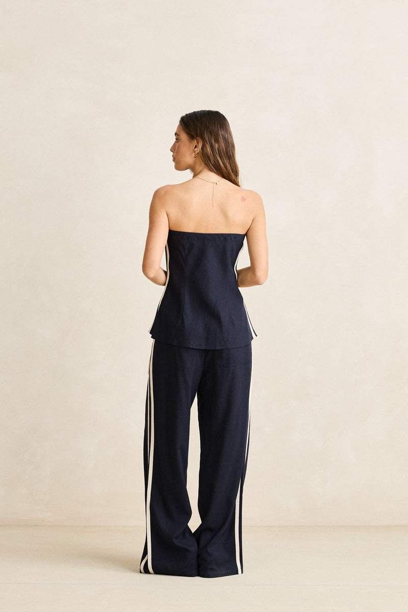 Contrast Linen Strapless Top