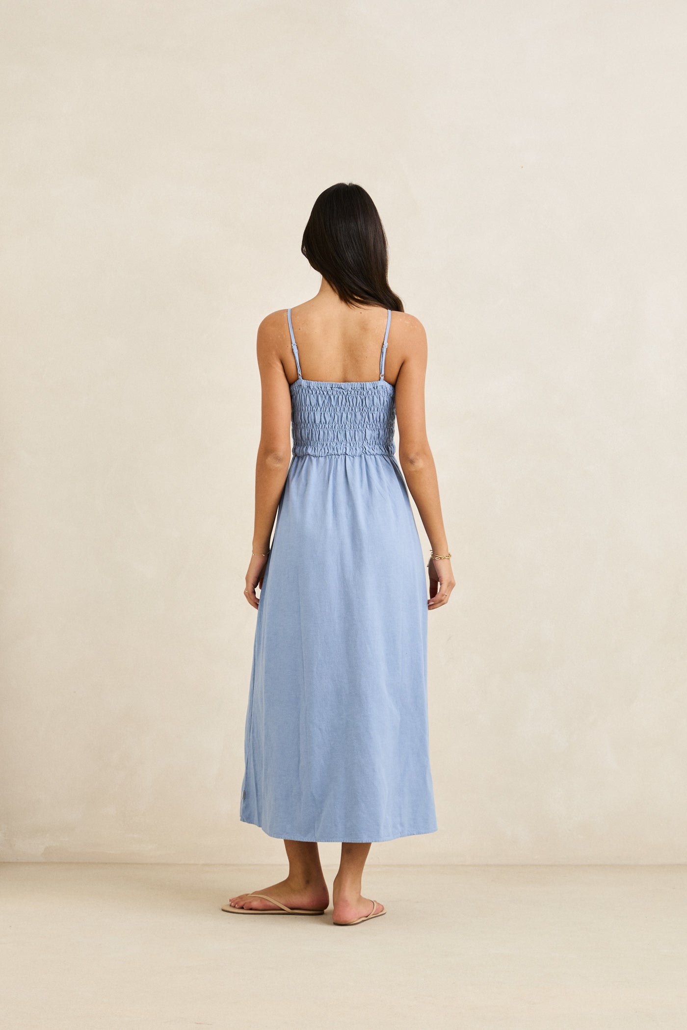 Classic Shirred Midi Dress