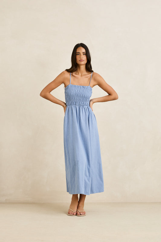 Classic Shirred Midi Dress