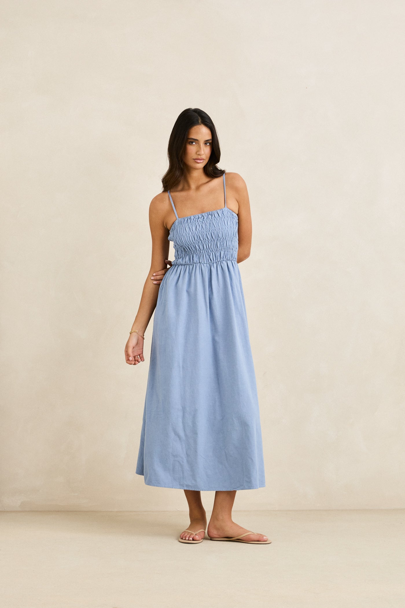 Classic Shirred Midi Dress