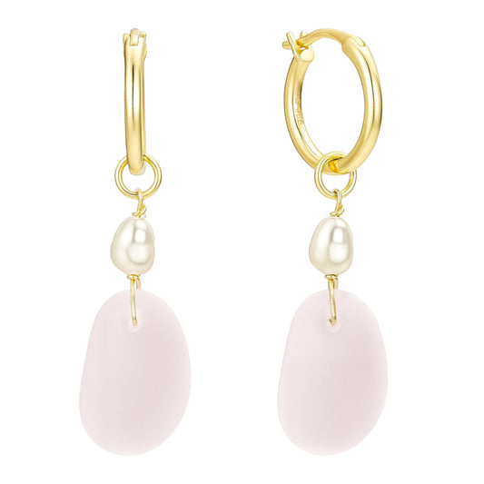 Pink Sea Glass Hoop Earrings