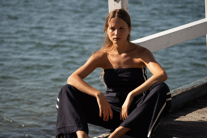 Contrast Linen Strapless Top
