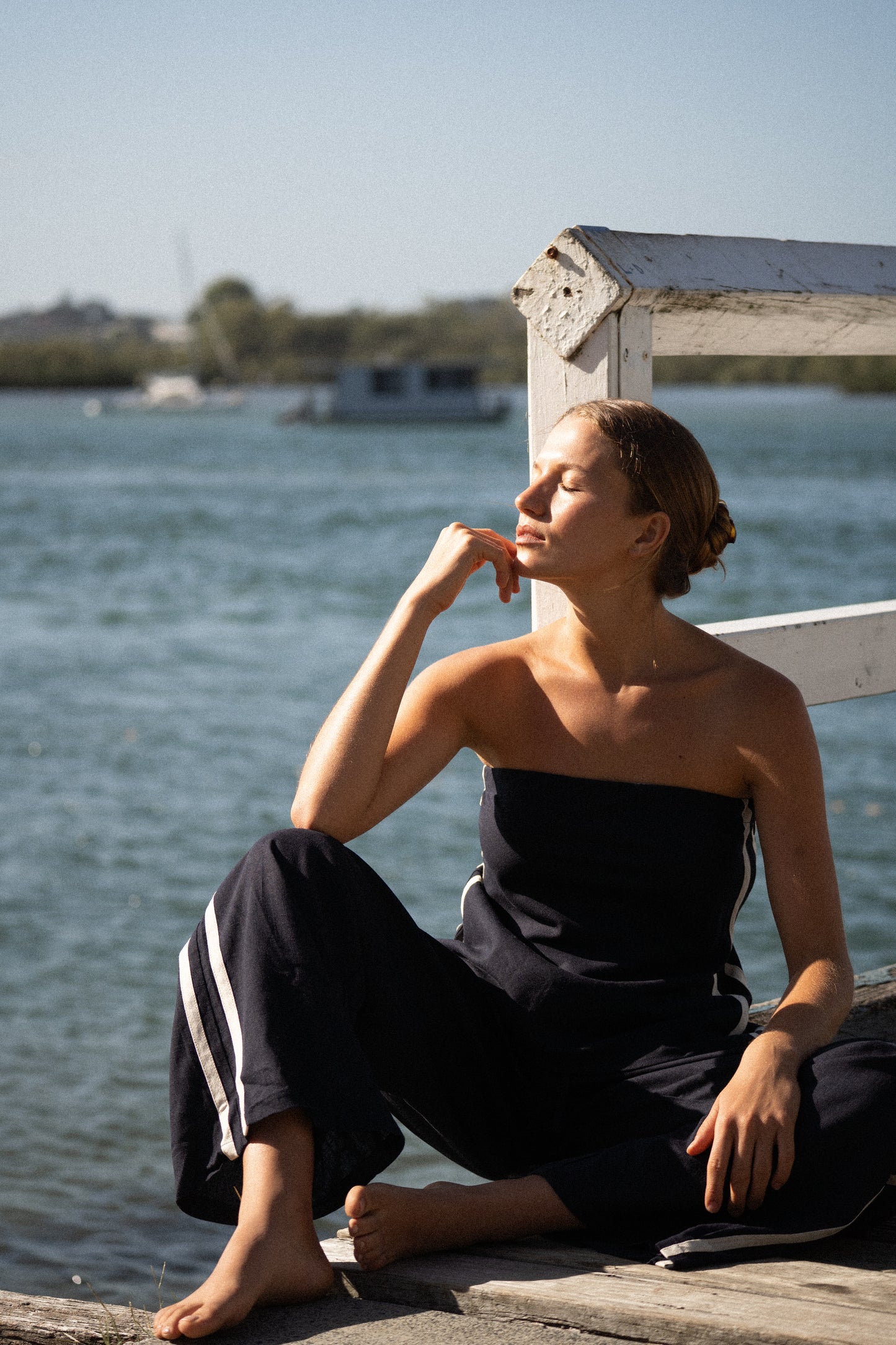 Contrast Linen Strapless Top