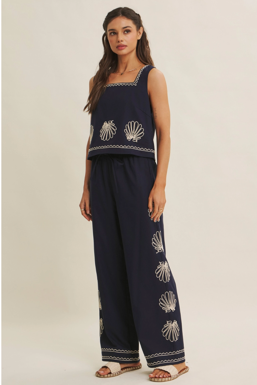 Coastal Seashell Embroidered Top