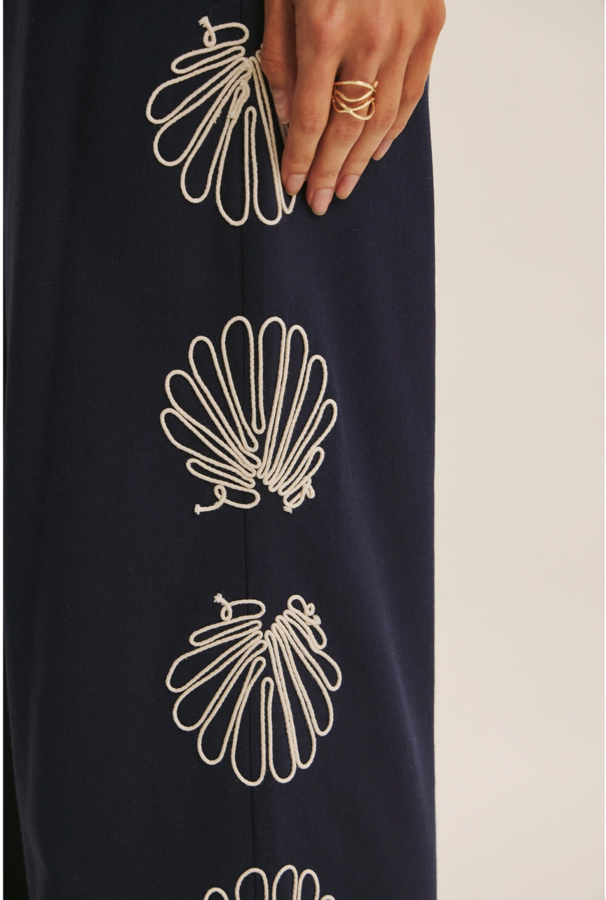 Coastal Seashell Embroidered Pants
