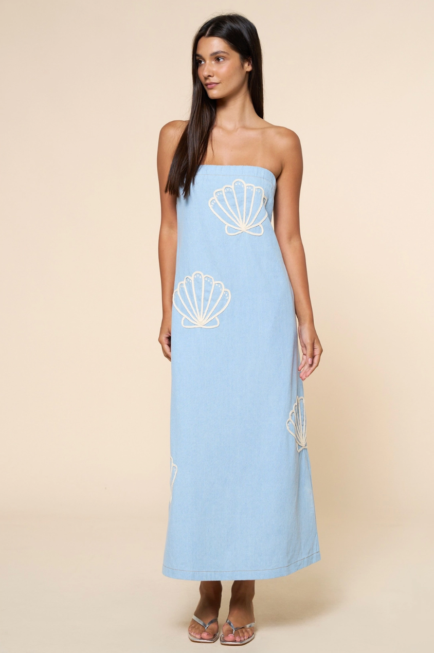 Seashell Embroidered Tube Maxi Dress