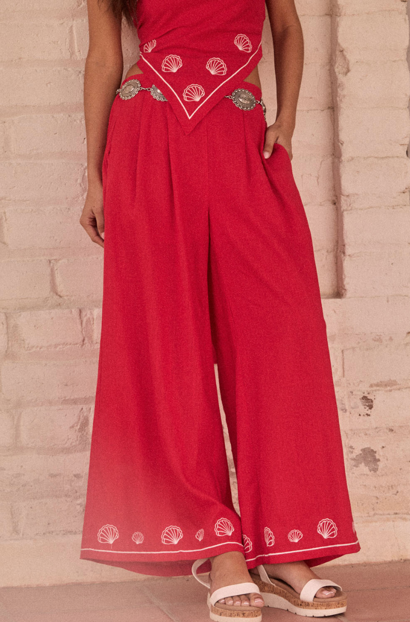 Seashell Embroidered Pants