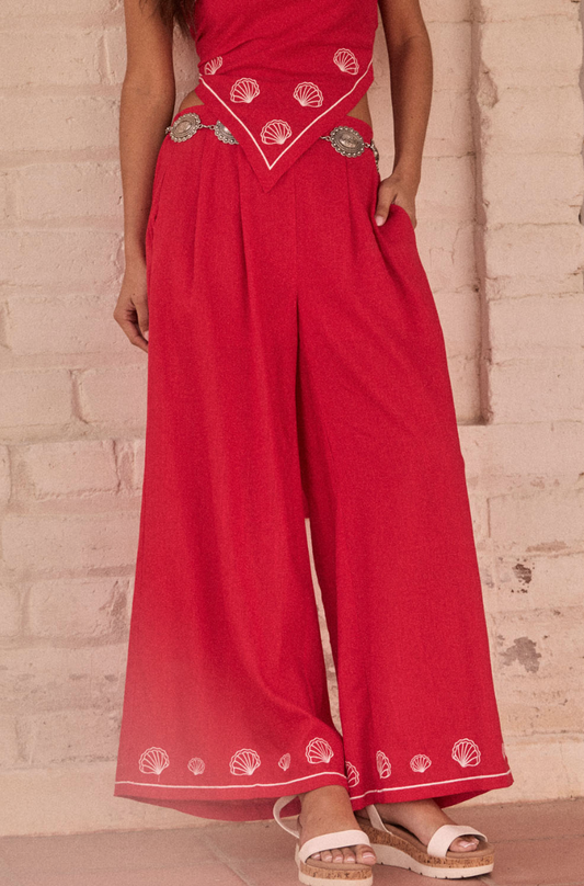 Seashell Embroidered Pants