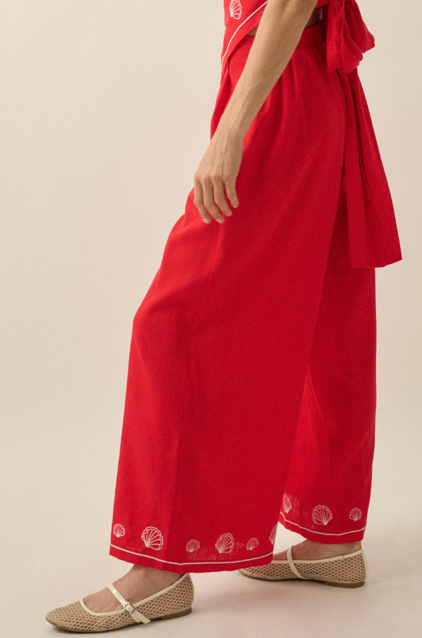 Seashell Embroidered Pants