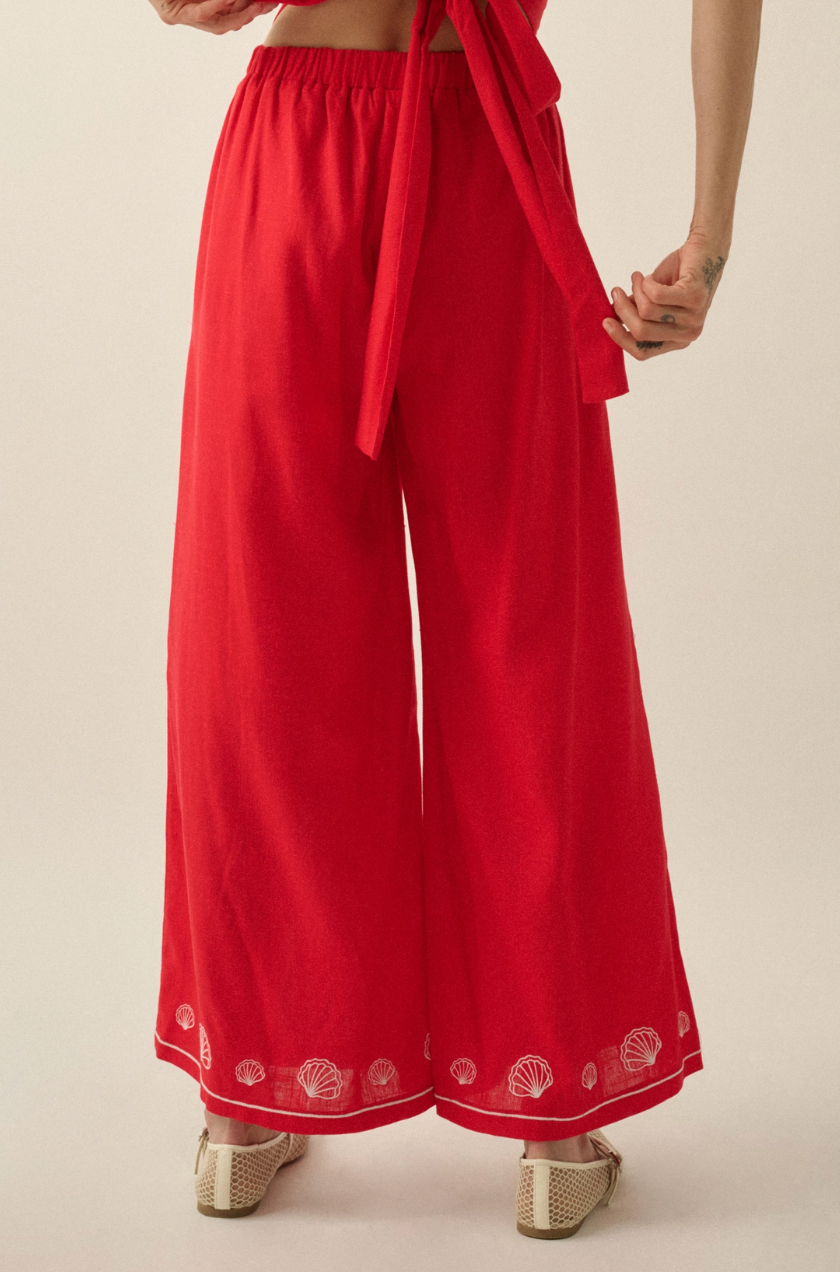 Seashell Embroidered Pants