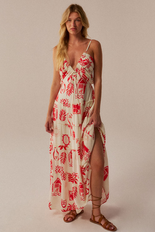Island Postcards Tiered Maxi Dress