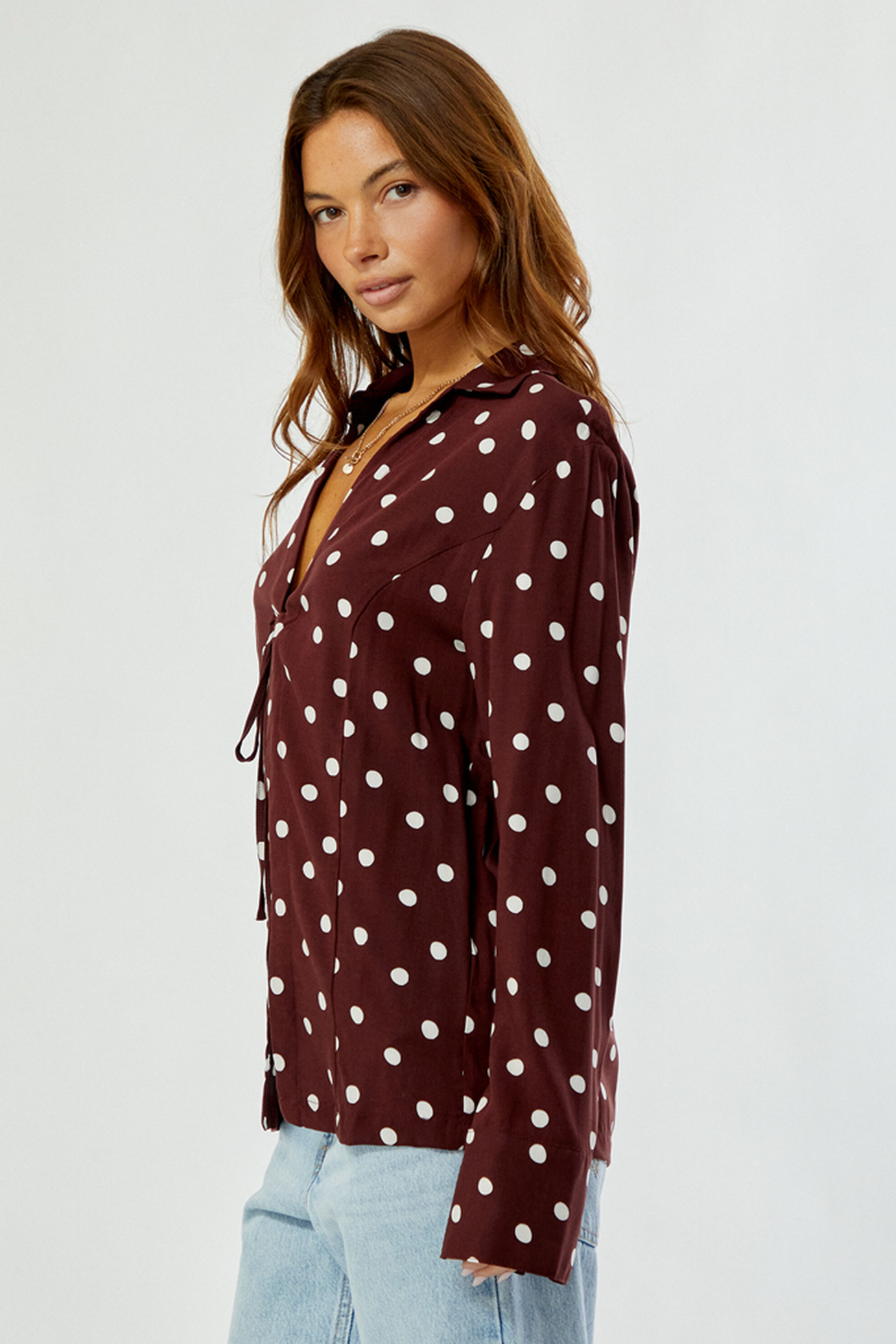 Polka Dot Tie Front Shirt