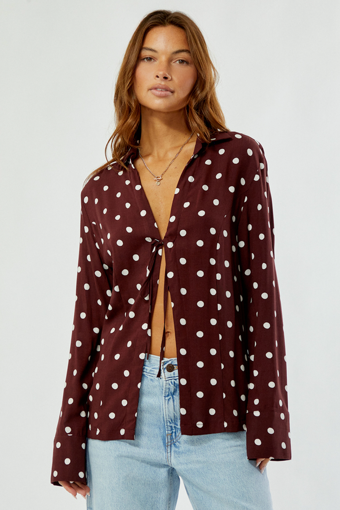 Polka Dot Tie Front Shirt