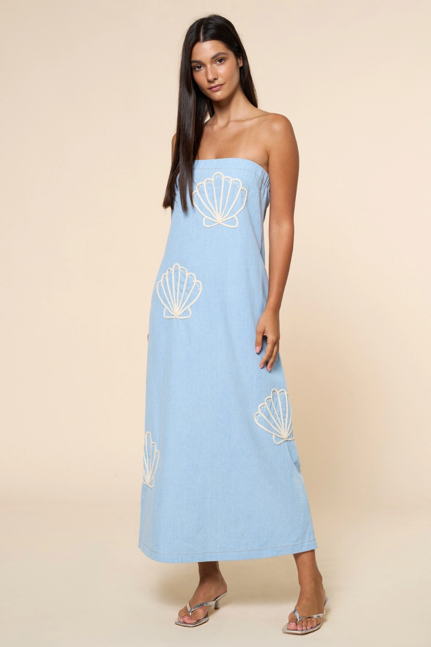 Seashell Embroidered Tube Maxi Dress