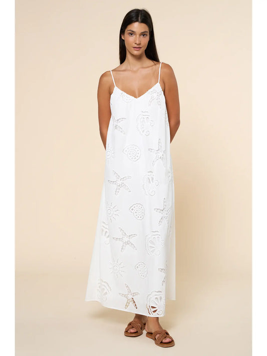 Seascape Embroidery Eyelet Maxi Dress