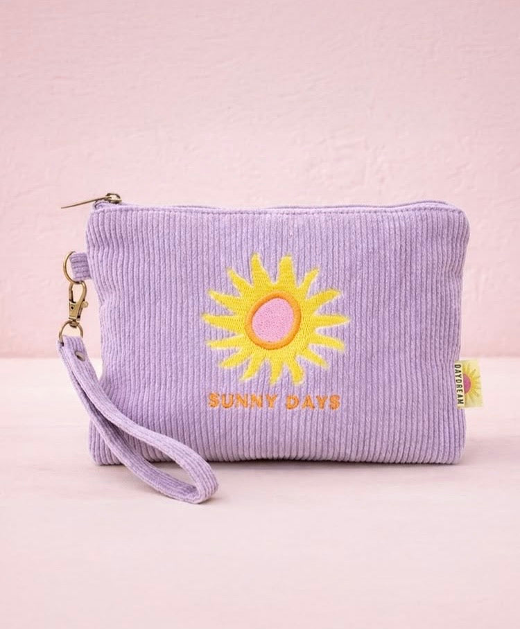 Embroidered corduroy pouch wristlet