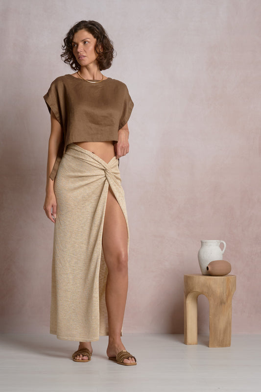 Gold Shimmer Wrap Maxi Skirt
