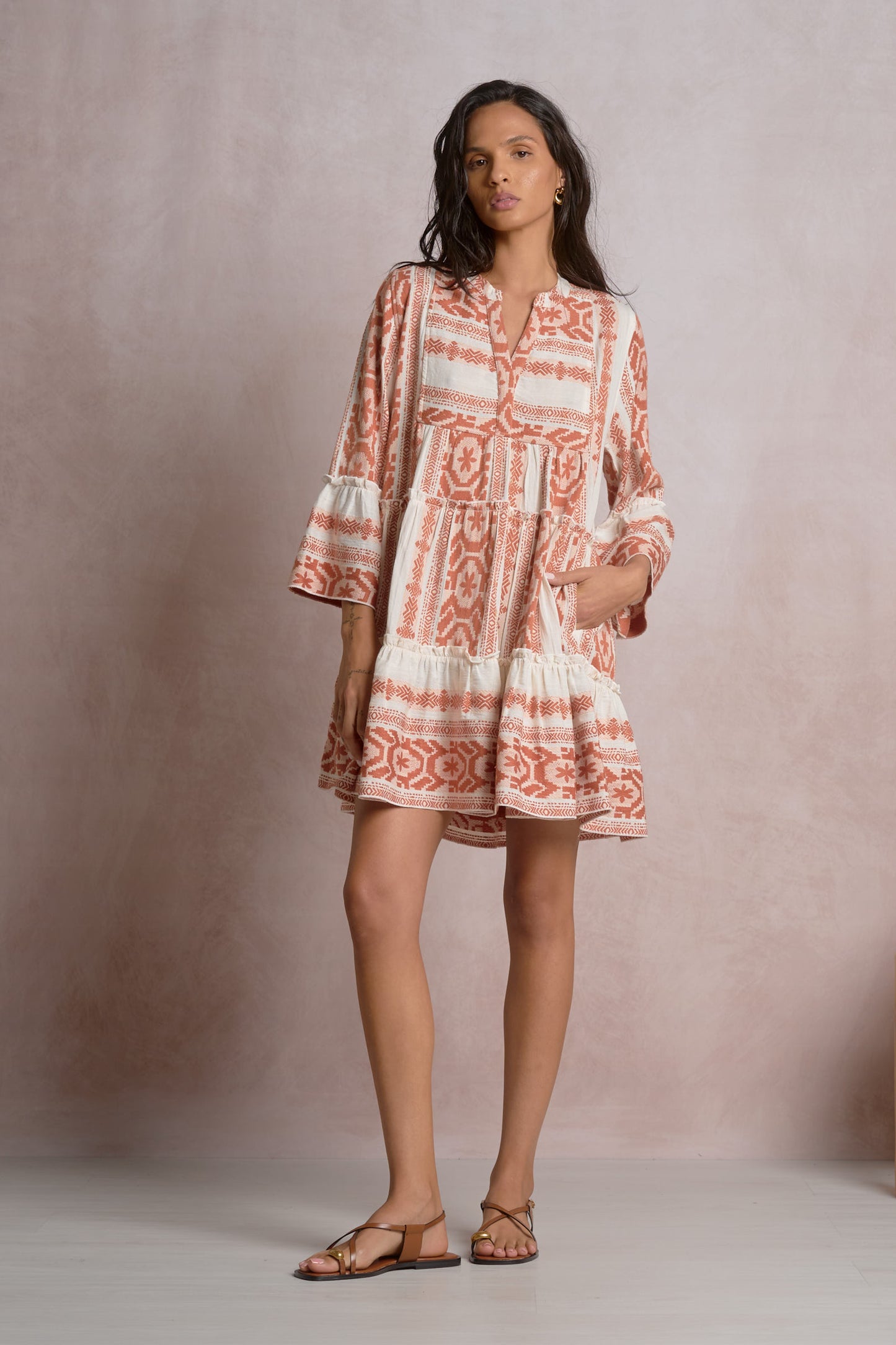 Tidal Embroidered Long Sleeve Mini Dress