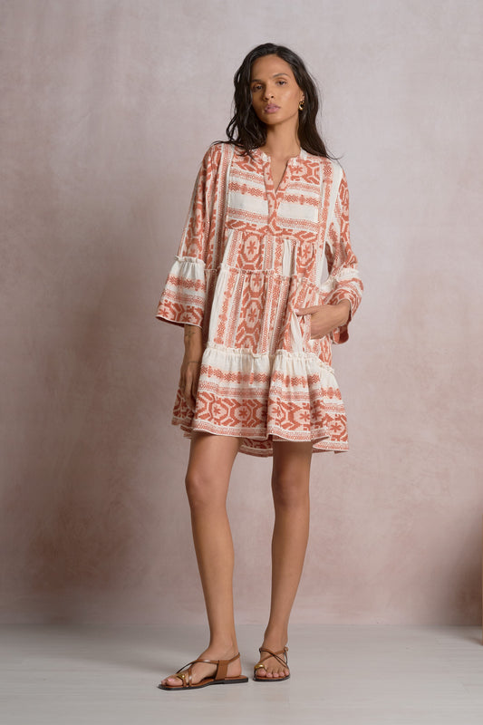 Tidal Embroidered Long Sleeve Mini Dress
