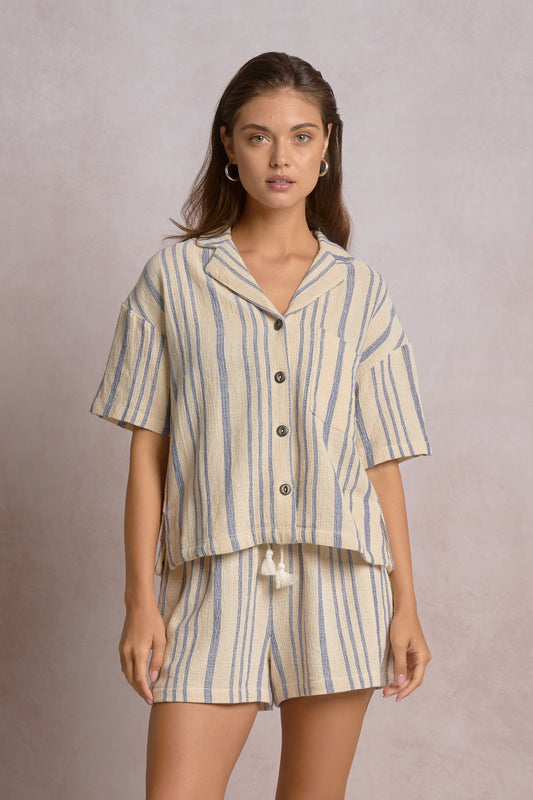 Blue Stripes Button Up Top