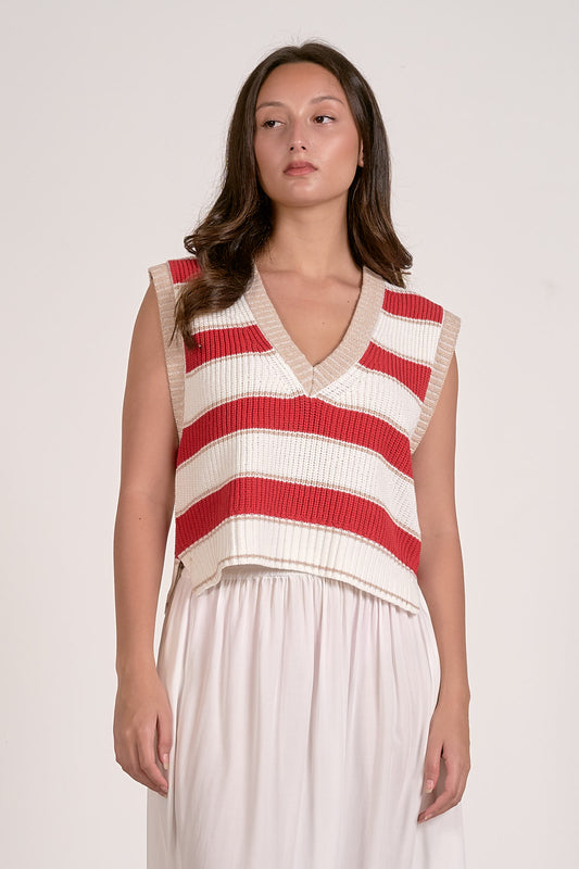 White and Red Stripe Sweater Vest