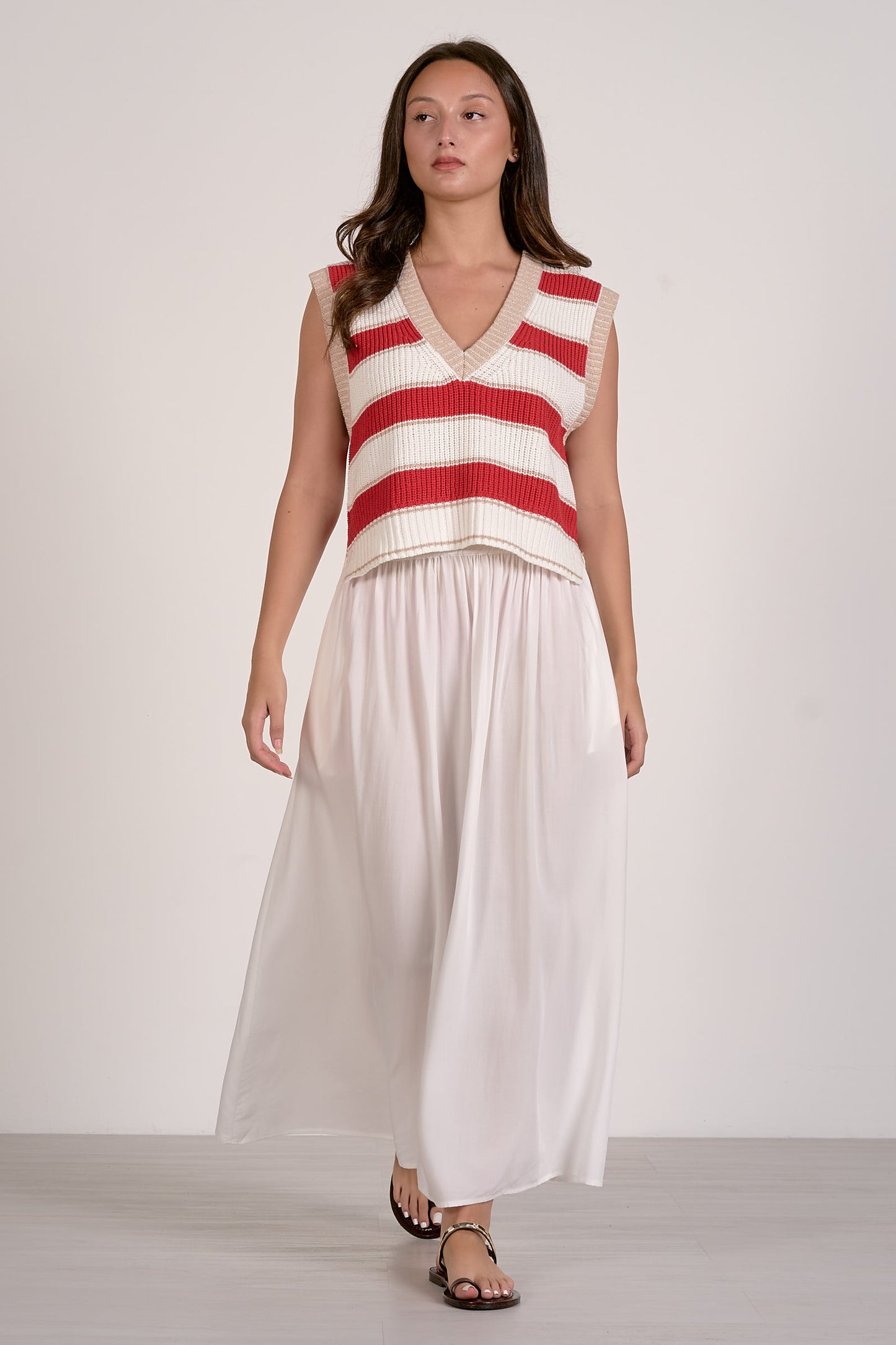 White and Red Stripe Sweater Vest