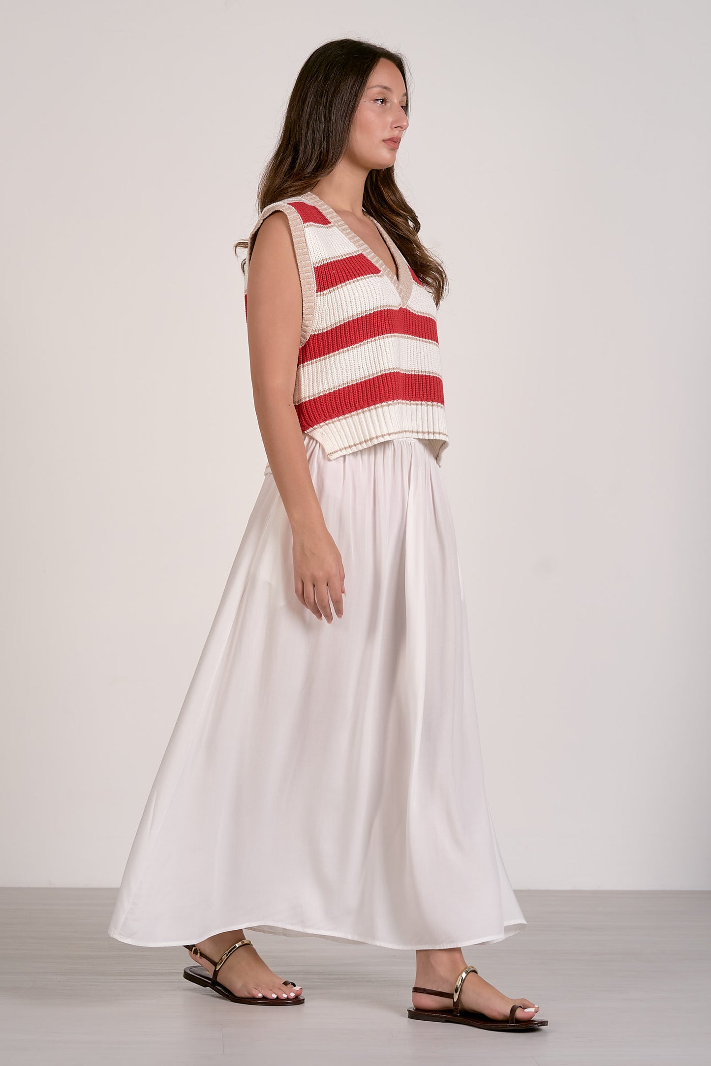 White and Red Stripe Sweater Vest