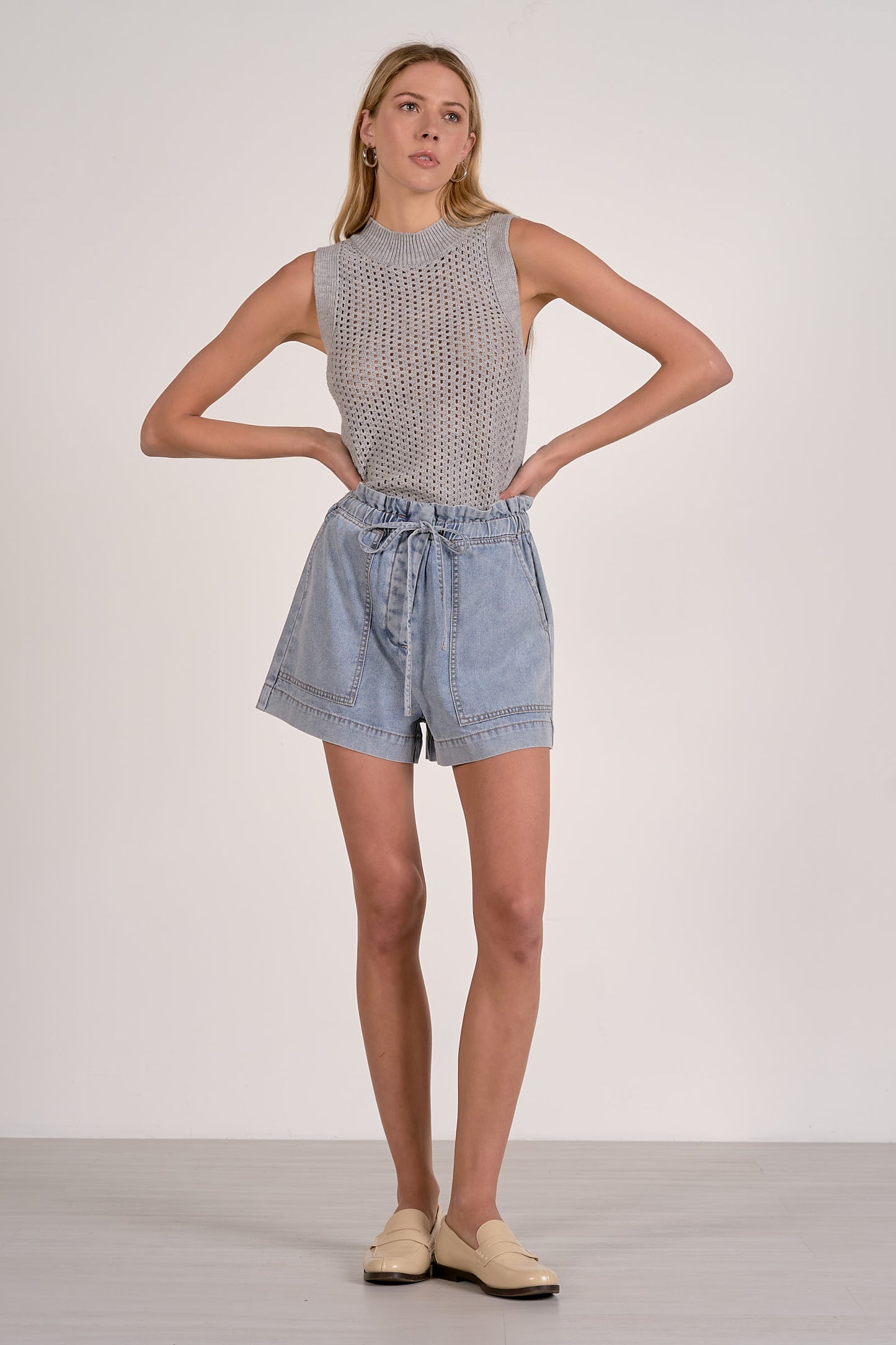 Denim Drawstring Shorts