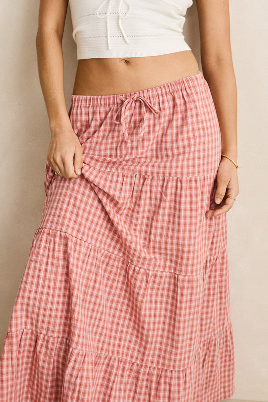 Kirra Check Tiered Maxi Skirt