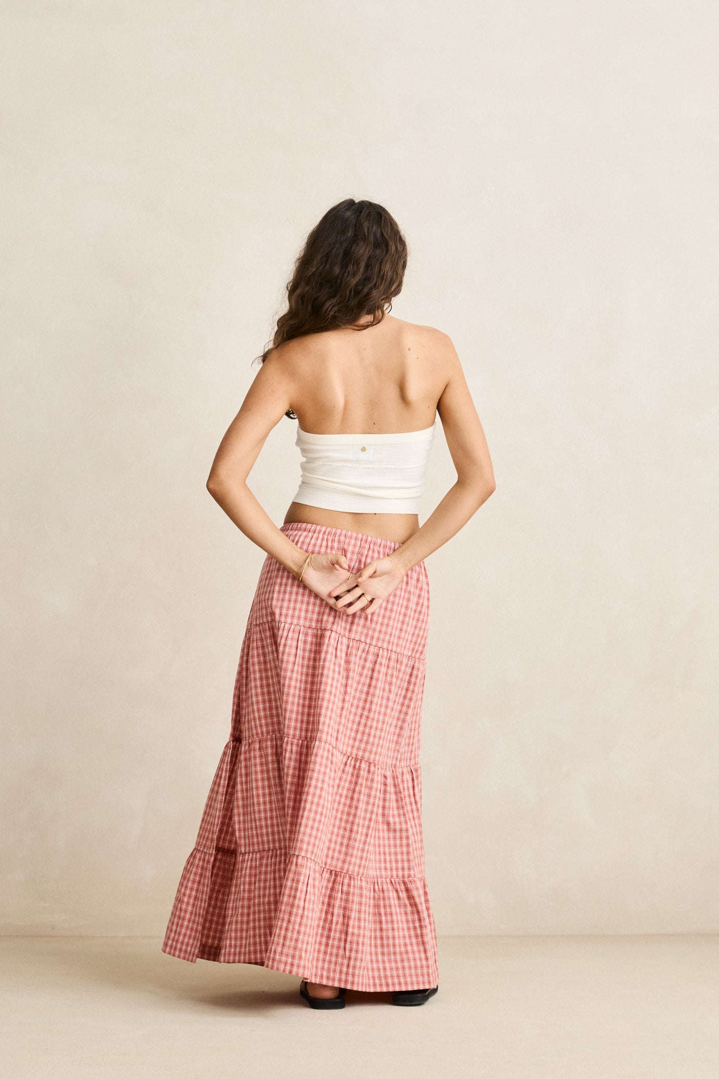 Kirra Check Tiered Maxi Skirt