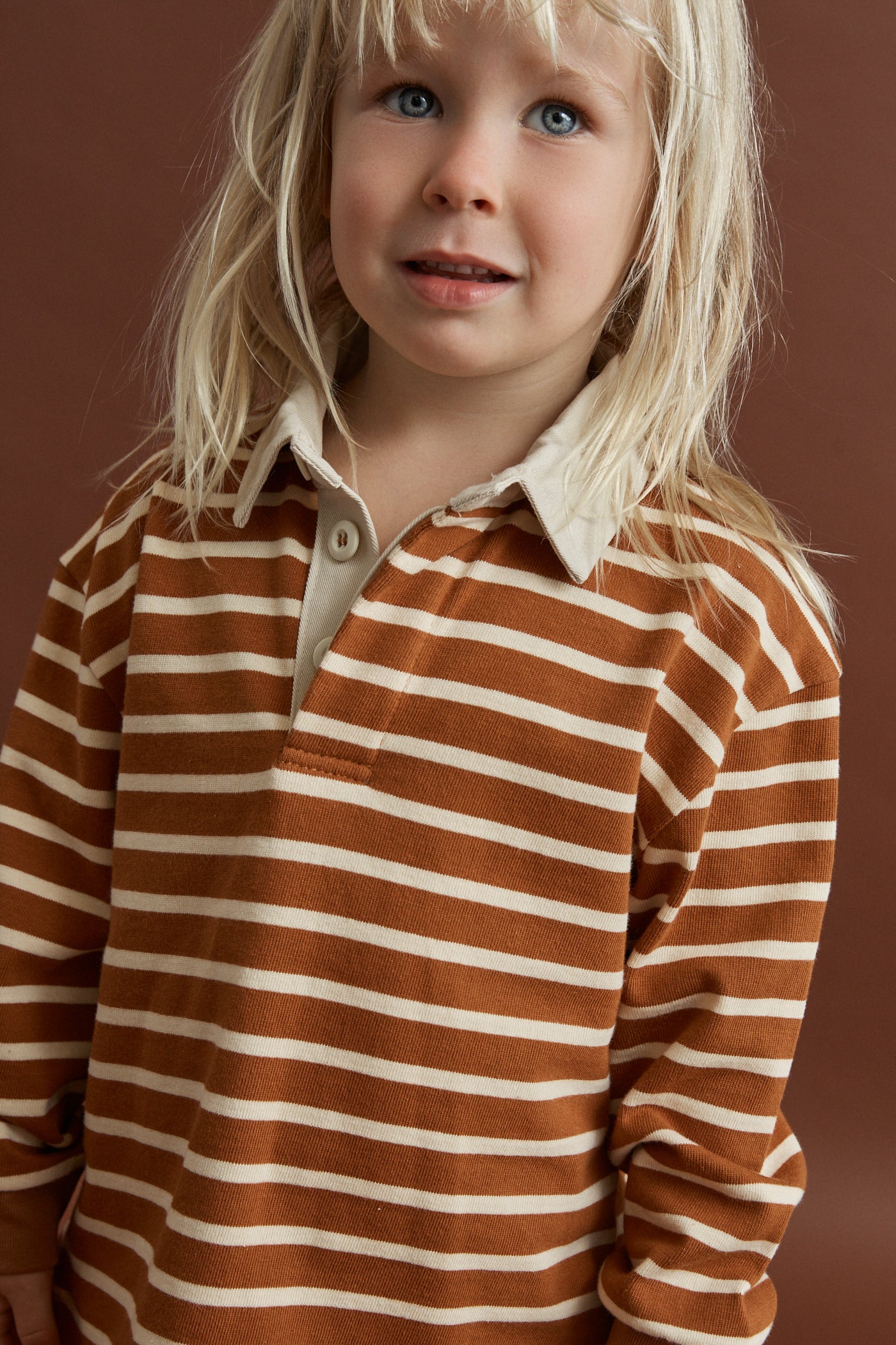 Kids Stripe Rugby Polo Earth