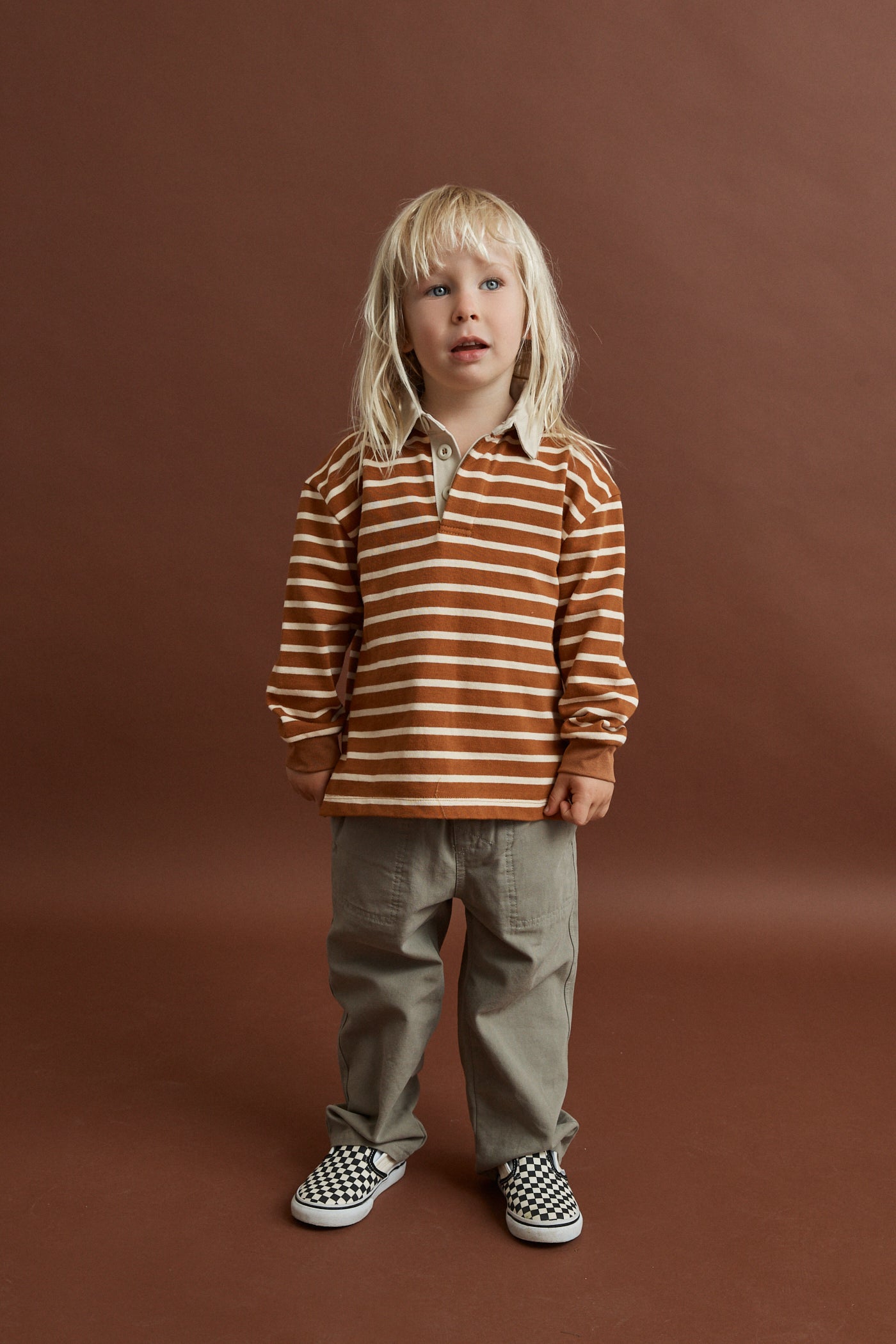 Kids Stripe Rugby Polo Earth