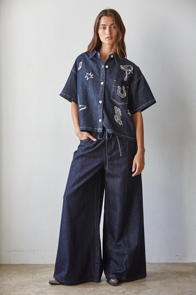 Oasis Indigo Drawstring Pants