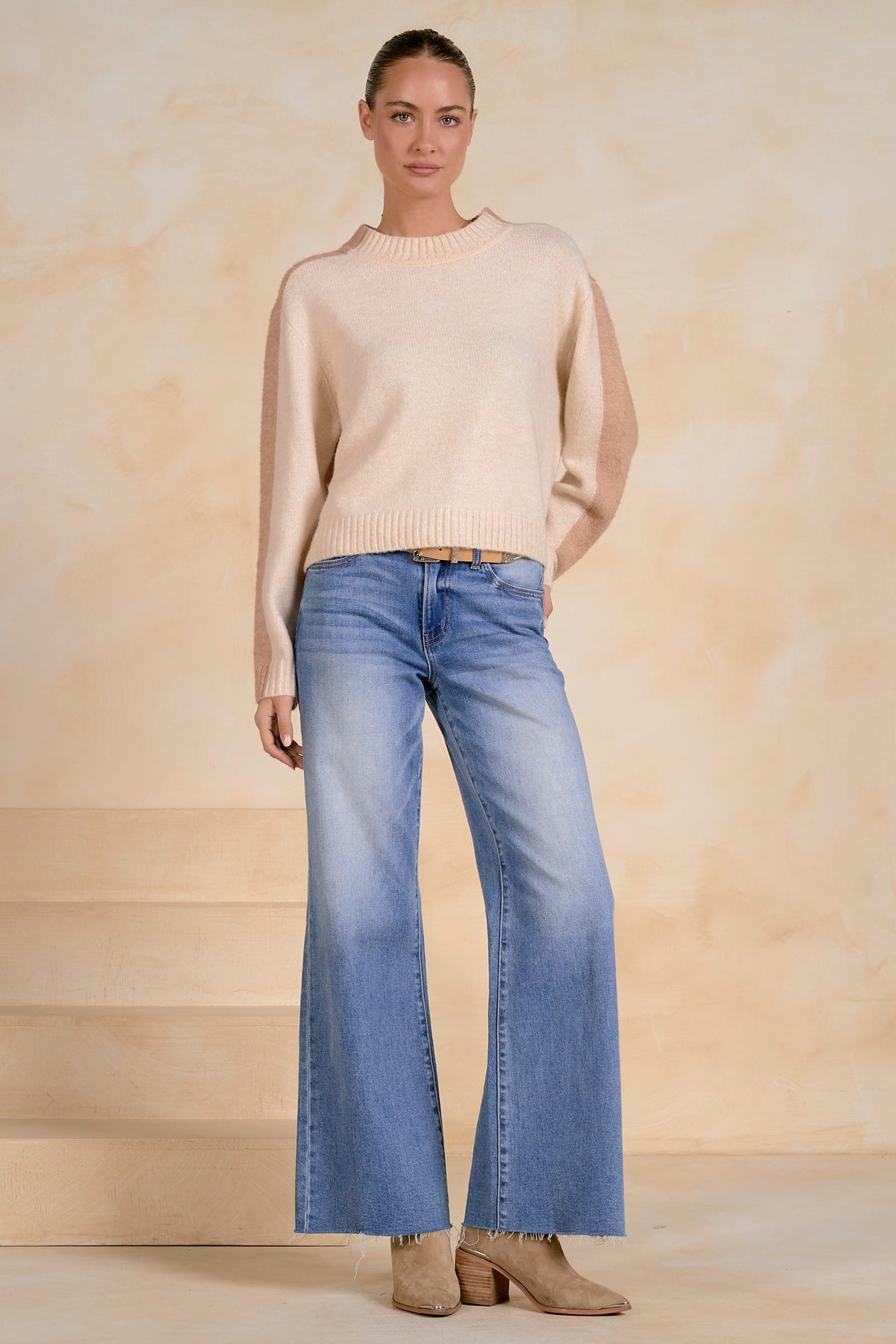 Cappuccino Colorblock Crewneck Sweater