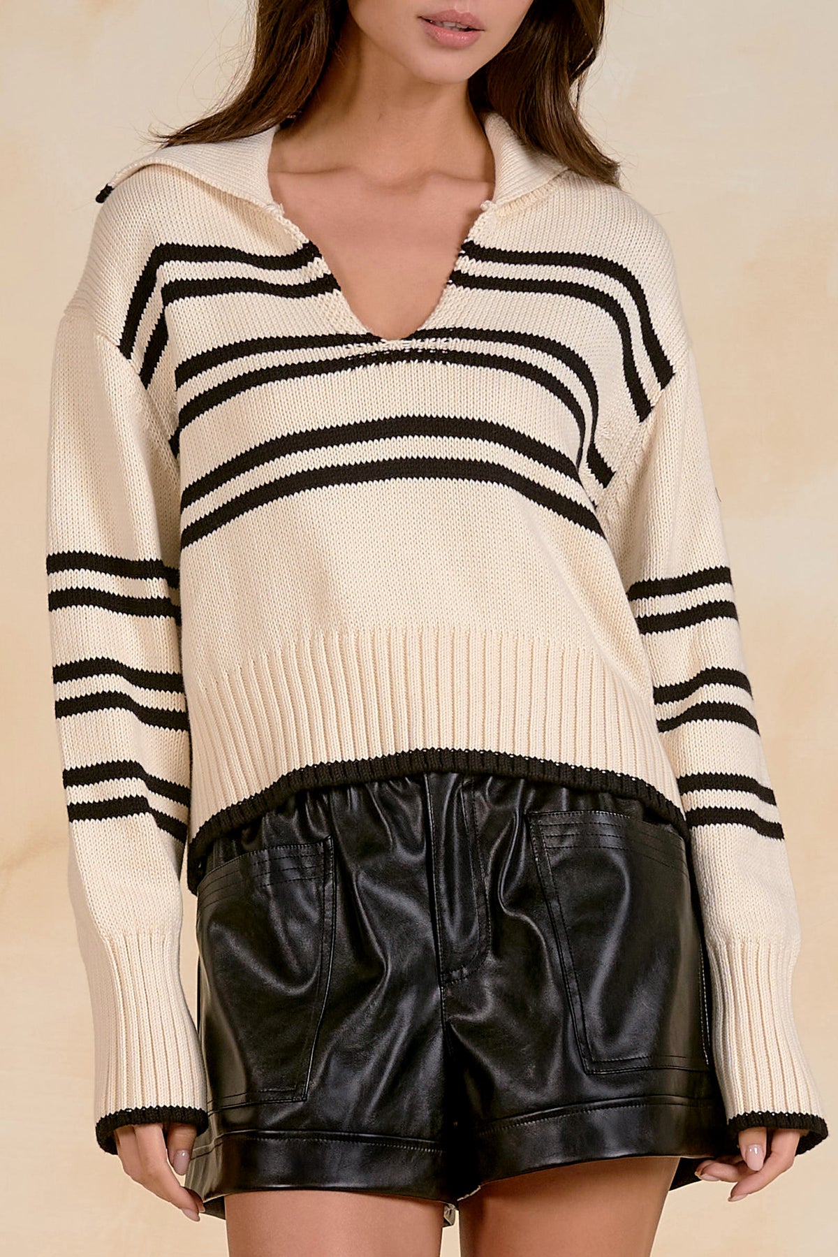 Contrast Striped V-Neck Sweater