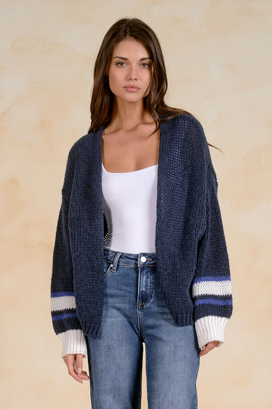 Navy Stripe Loose Knit Cardigan